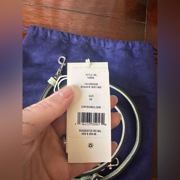 Tory Burch Mini Mint Croc-Embossed Wristlet with Crossbody Strap - Picture 5 of 11